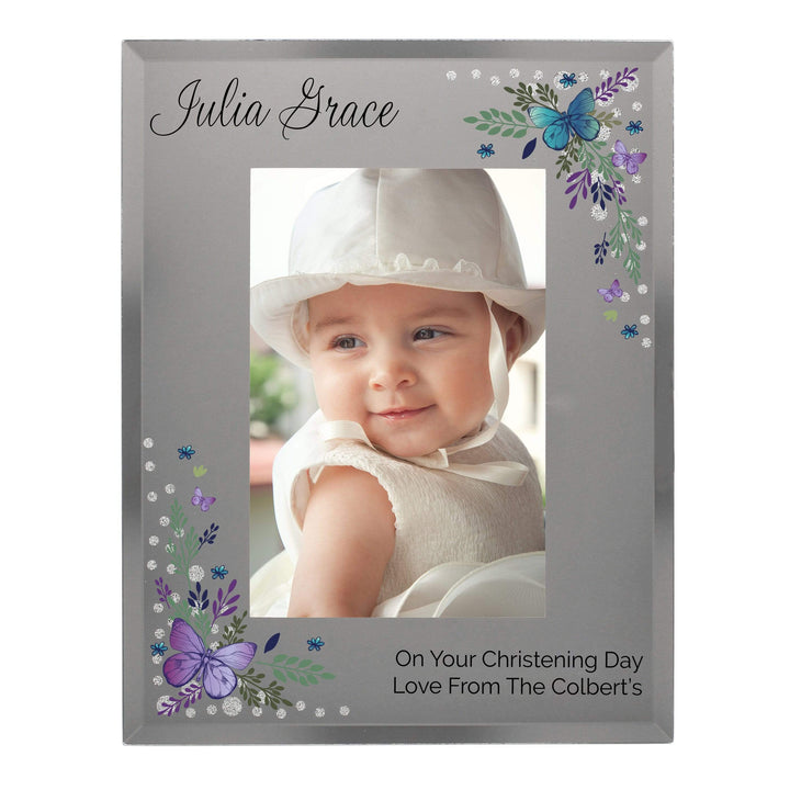 Personalised Memento Photo Frames, Albums and Guestbooks Personalised Butterfly 4x6 Diamante Glass Photo Frame