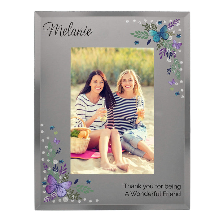 Personalised Memento Photo Frames, Albums and Guestbooks Personalised Butterfly 4x6 Diamante Glass Photo Frame