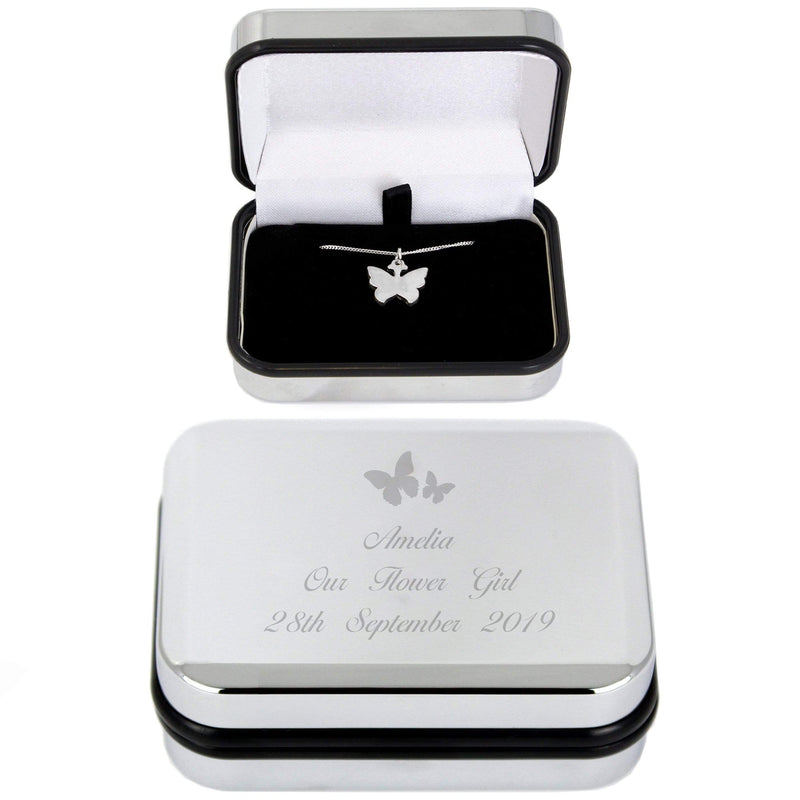 Personalised Memento Trinket, Jewellery & Keepsake Boxes Personalised Butterfly Box and Butterfly Necklace