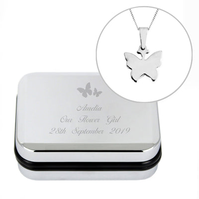 Personalised Memento Trinket, Jewellery & Keepsake Boxes Personalised Butterfly Box and Butterfly Necklace