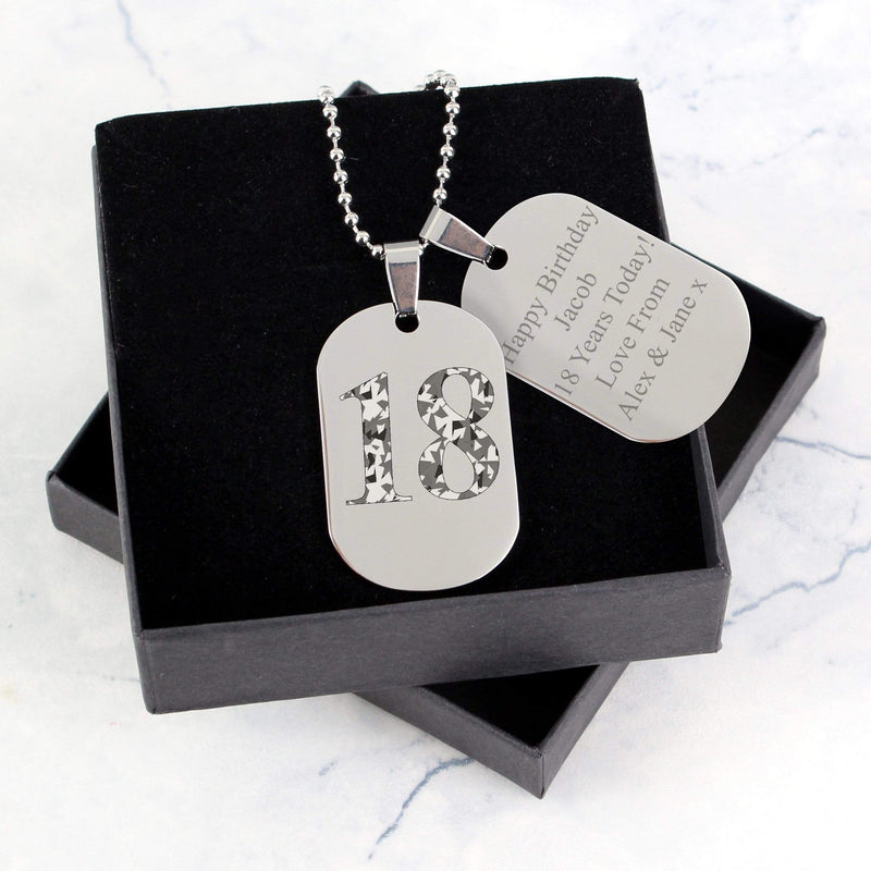 Personalised Memento Jewellery Personalised Camouflage Age Stainless Steel Double Dog Tag Necklace