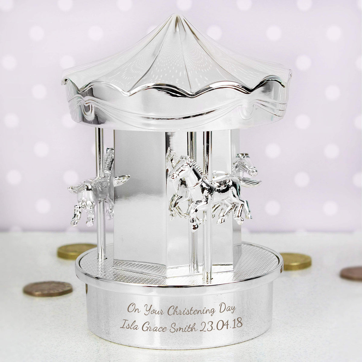 Personalised Memento Money Boxes Personalised Carousel Money Box