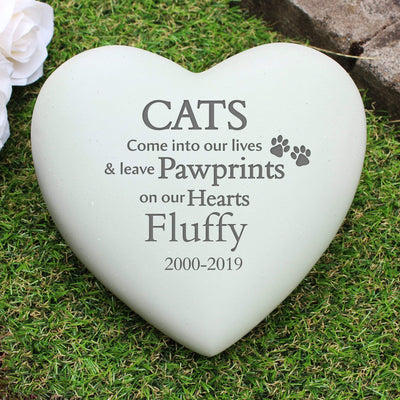Personalised Memento Memorials Personalised Cat Pawprints Heart Memorial