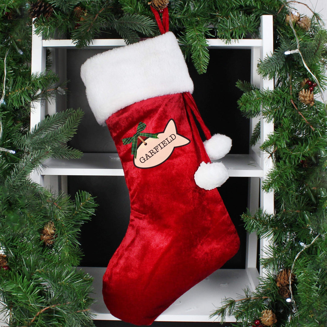 Personalised Memento Personalised Cat Treats Luxury Red Stocking