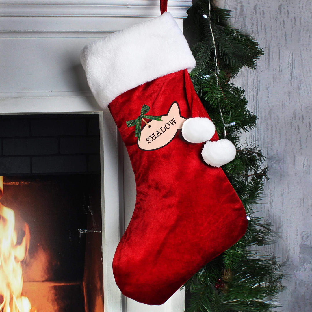 Personalised Memento Personalised Cat Treats Luxury Red Stocking