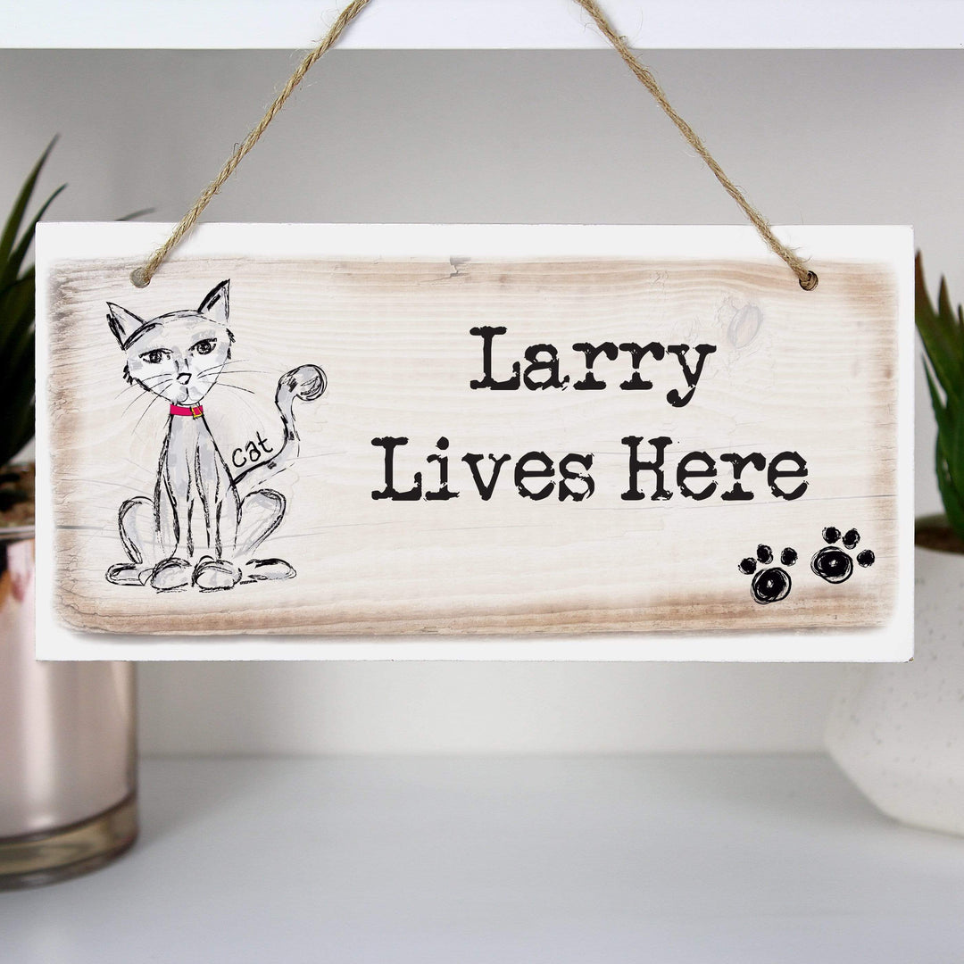 Personalised Memento Hanging Decorations &amp; Signs Personalised Cat Wooden Sign