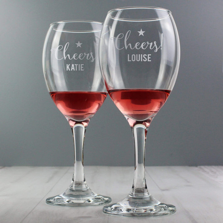 Personalised Memento Glasses &amp; Barware Personalised Cheers Wine Glass Set