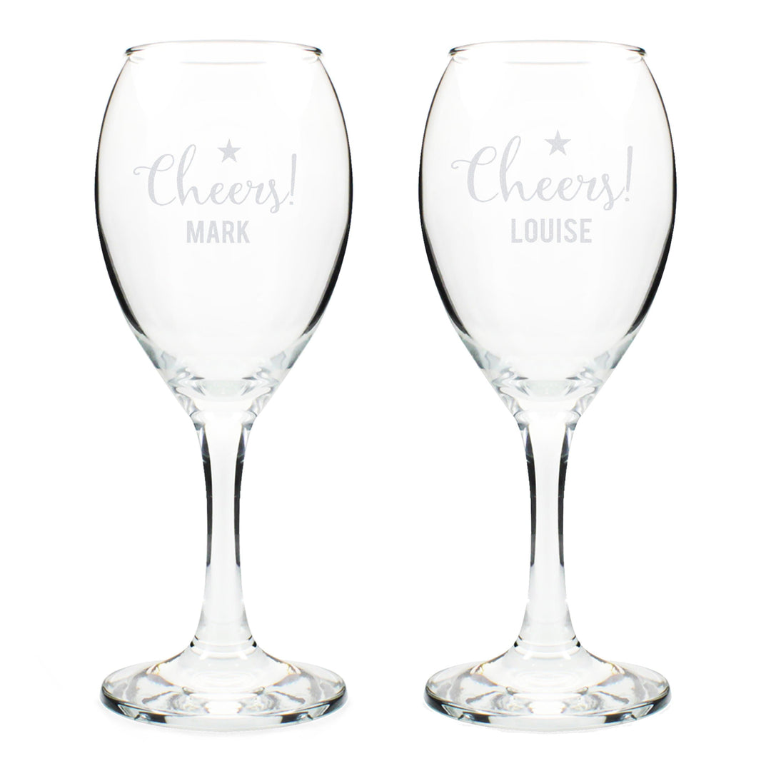 Personalised Memento Glasses &amp; Barware Personalised Cheers Wine Glass Set