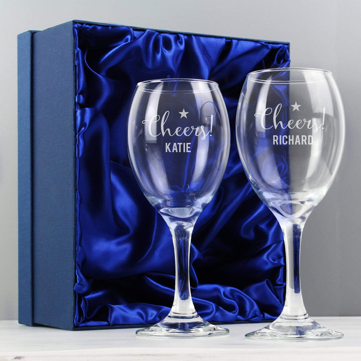Personalised Memento Glasses &amp; Barware Personalised Cheers Wine Glass Set