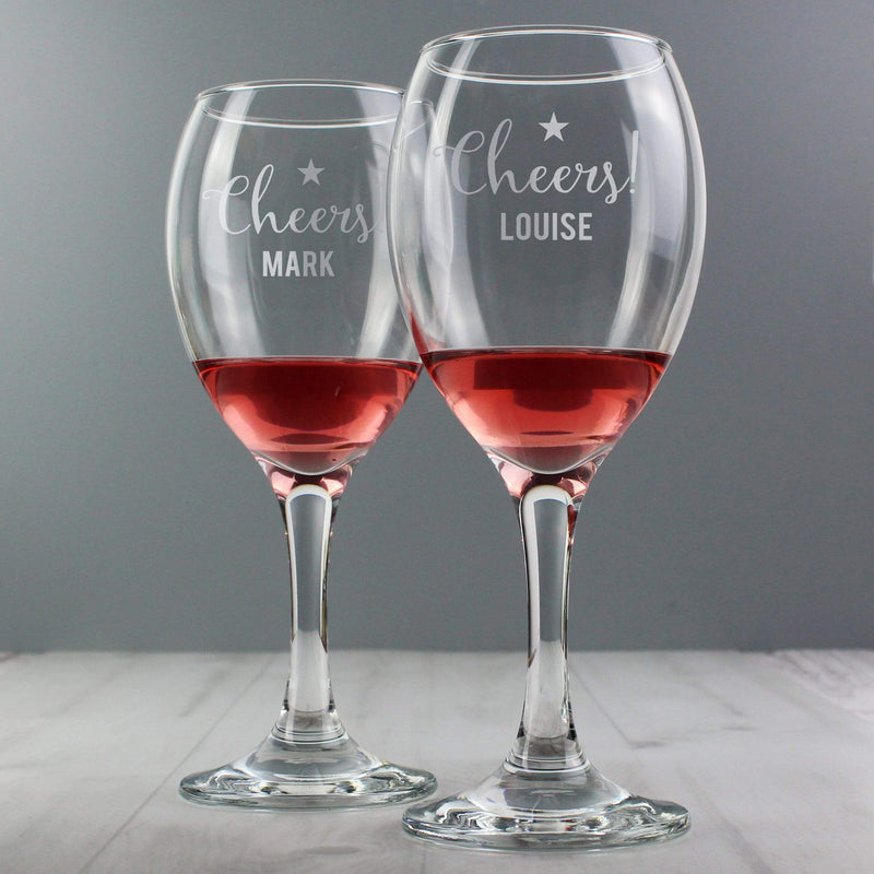 Personalised Memento Glasses & Barware Personalised Cheers Wine Glass Set