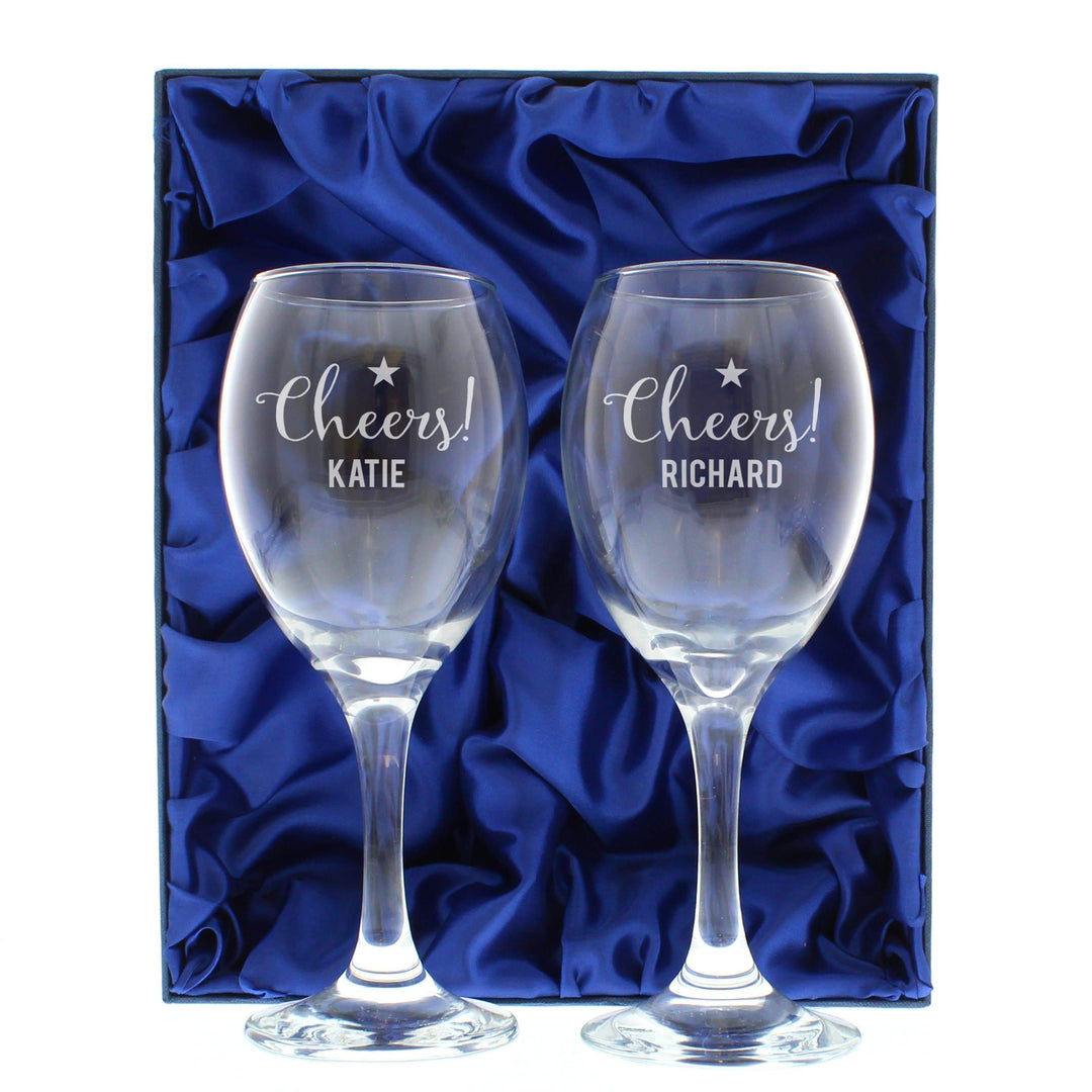 Personalised Memento Glasses &amp; Barware Personalised Cheers Wine Glass Set