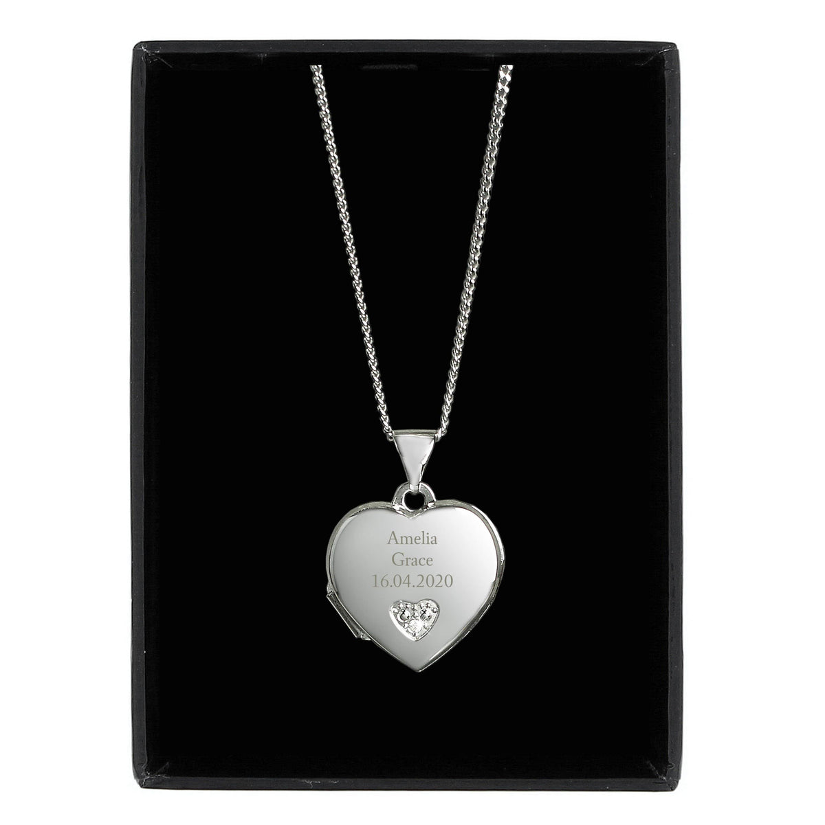 Personalised Memento Jewellery Personalised Children's Sterling Silver and Cubic Zirconia Heart Locket Necklace