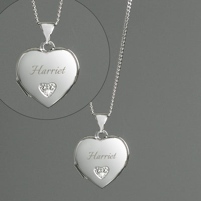 Personalised Memento Jewellery Personalised Children's Sterling Silver & Cubic Zirconia Heart Locket Necklace