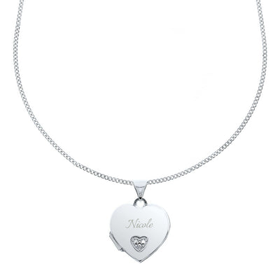 Personalised Memento Jewellery Personalised Children's Sterling Silver & Cubic Zirconia Heart Locket Necklace