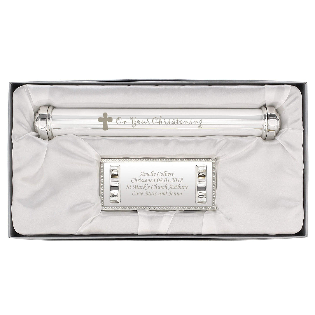 Personalised Memento Keepsakes Personalised Christening Cross Silver Plated Certificate Holder