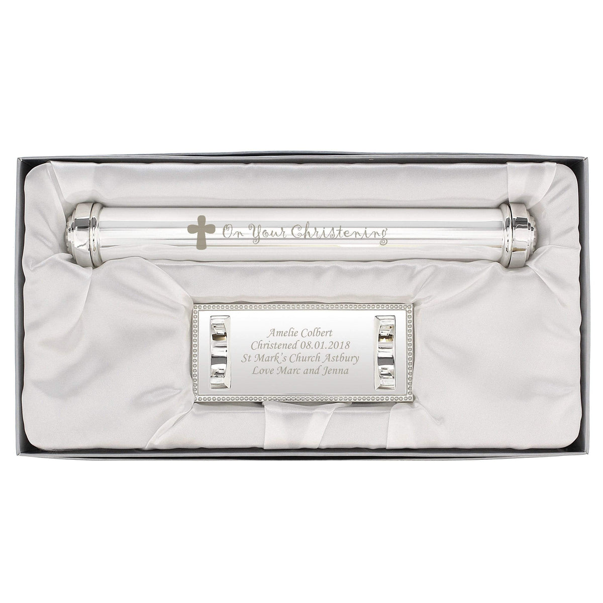 Personalised Memento Keepsakes Personalised Christening Cross Silver Plated Certificate Holder