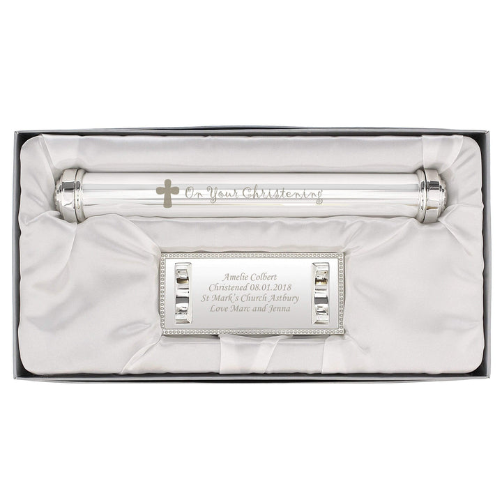 Personalised Memento Keepsakes Personalised Christening Cross Silver Plated Certificate Holder
