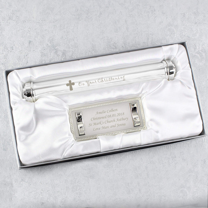 Personalised Memento Keepsakes Personalised Christening Cross Silver Plated Certificate Holder
