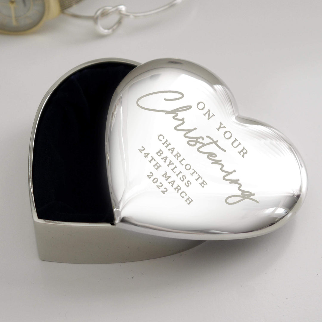Personalised Memento Personalised Christening Heart Keepsake Trinket Box