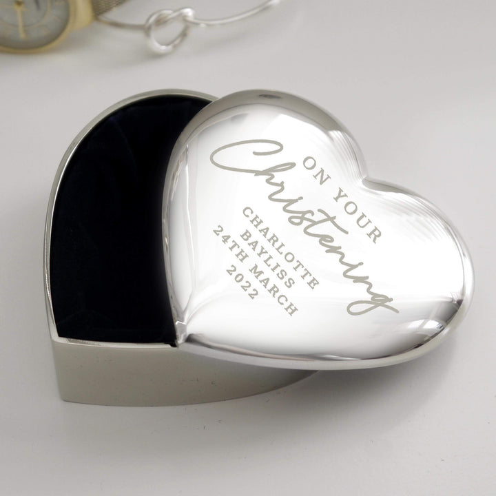 Personalised Memento Personalised Christening Heart Keepsake Trinket Box