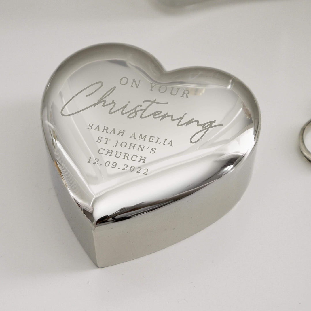 Personalised Memento Personalised Christening Heart Keepsake Trinket Box