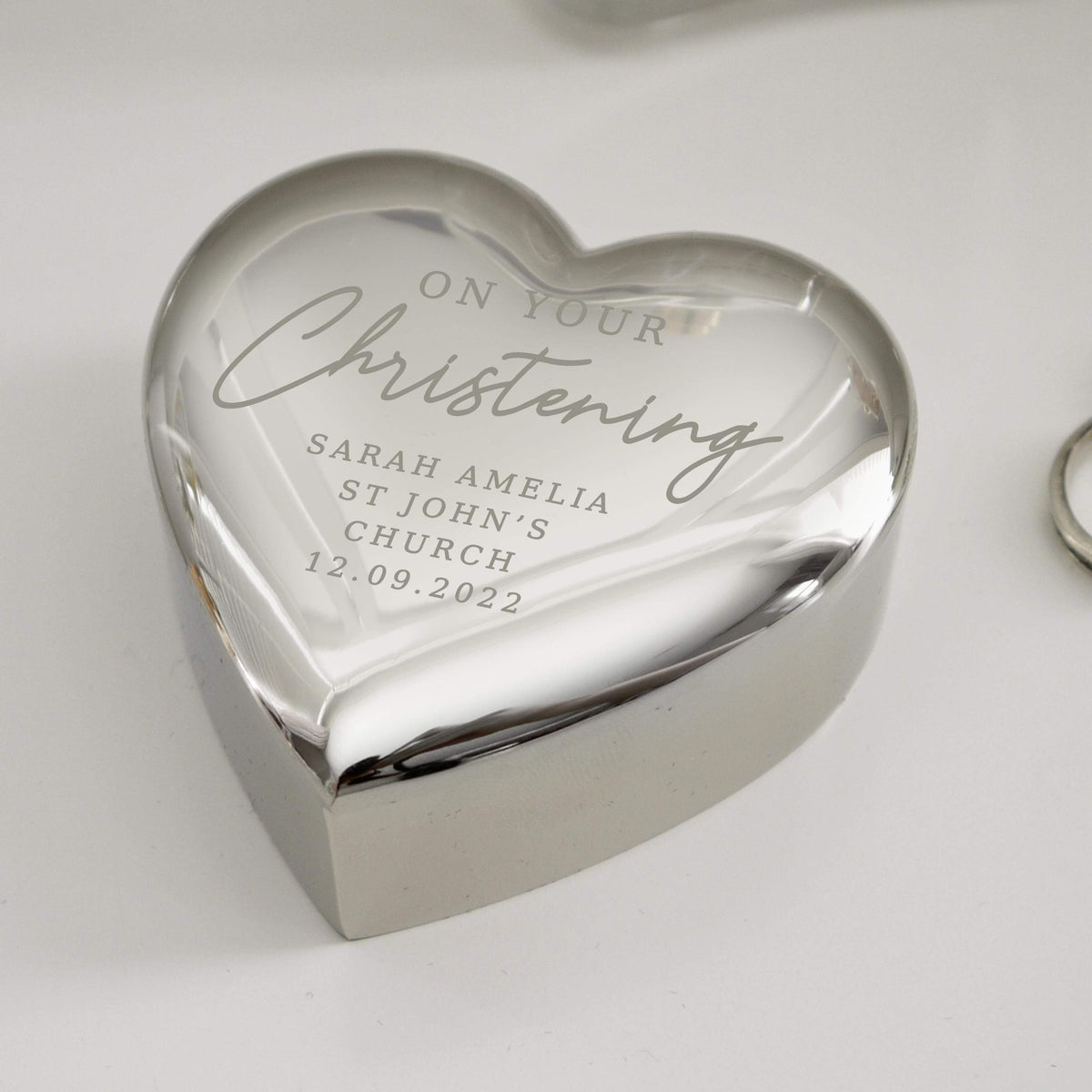 Personalised Memento Personalised Christening Heart Keepsake Trinket Box