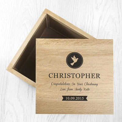 Treat Dove Personalised Christening Oak Photo Keepsake Box
