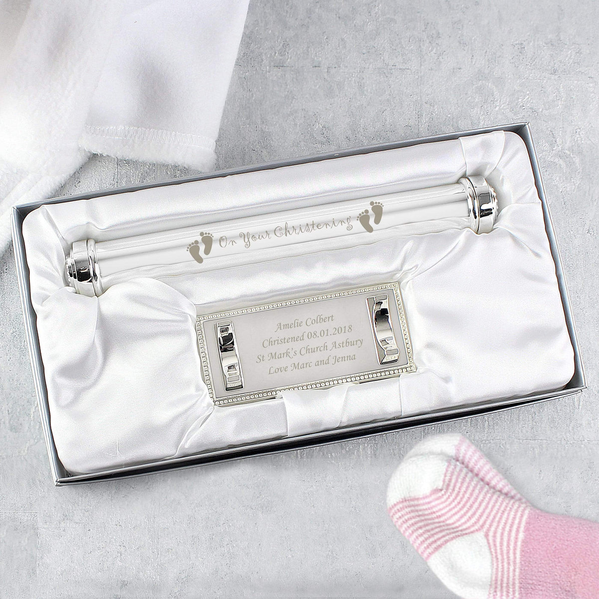 Personalised Memento Keepsakes Personalised Christening Silver Plated Certificate Holder