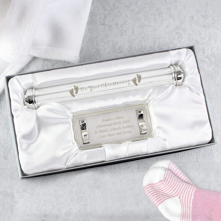 Personalised Memento Keepsakes Personalised Christening Silver Plated Certificate Holder