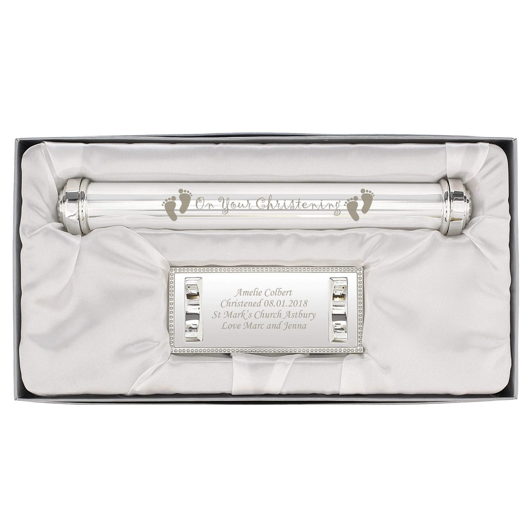 Personalised Memento Keepsakes Personalised Christening Silver Plated Certificate Holder