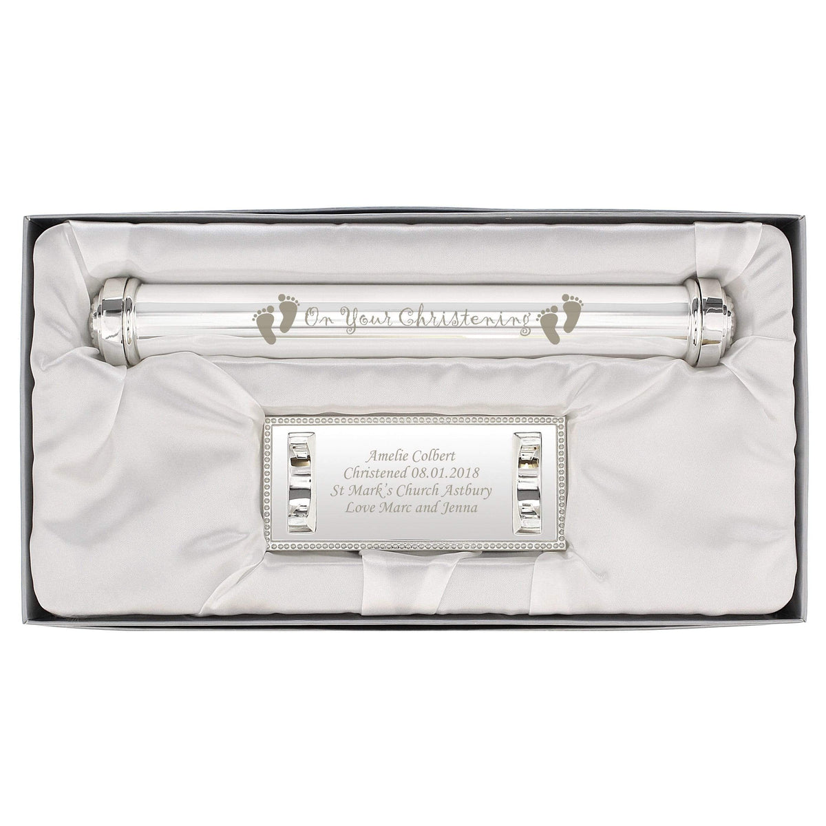 Personalised Memento Keepsakes Personalised Christening Silver Plated Certificate Holder