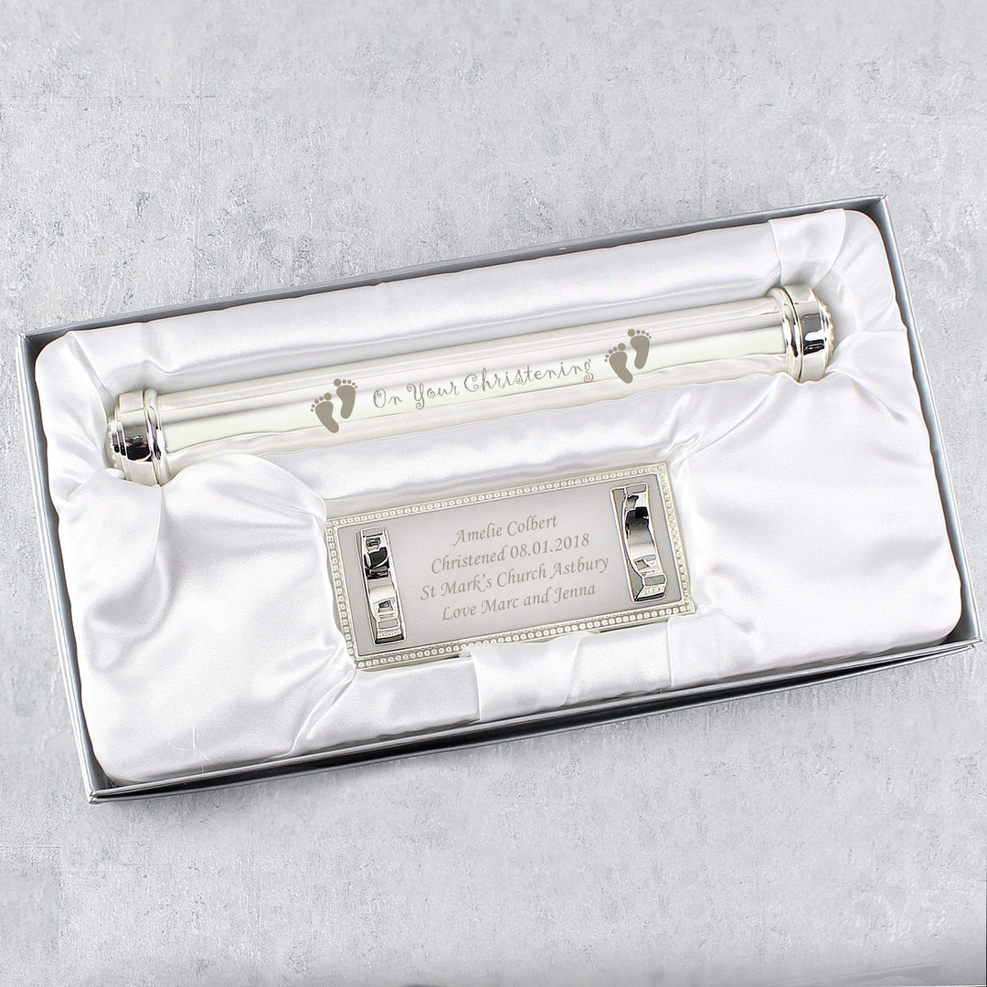 Personalised Memento Keepsakes Personalised Christening Silver Plated Certificate Holder