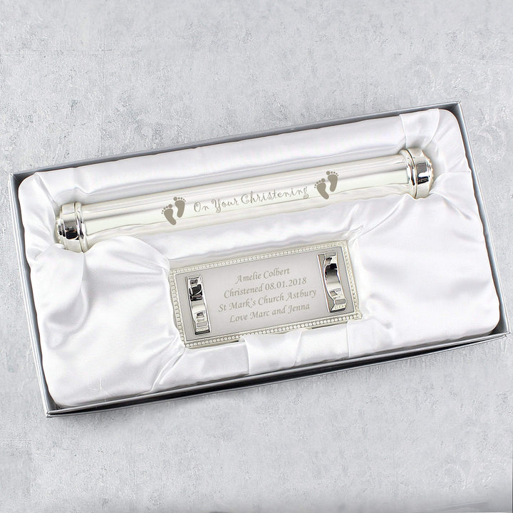 Personalised Memento Keepsakes Personalised Christening Silver Plated Certificate Holder