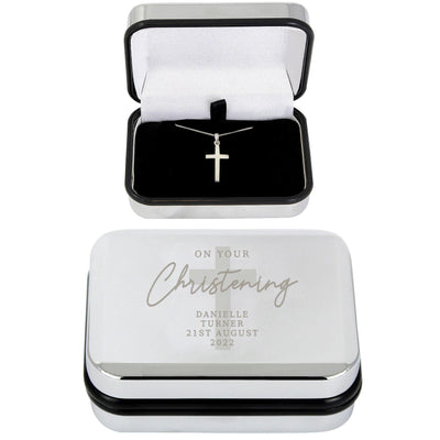 Personalised Memento Personalised Christening Trinket Box & Cross Necklace Set
