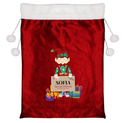 Personalised Memento Christmas Decorations Personalised Christmas Elf Luxury Pom Pom Red Sack