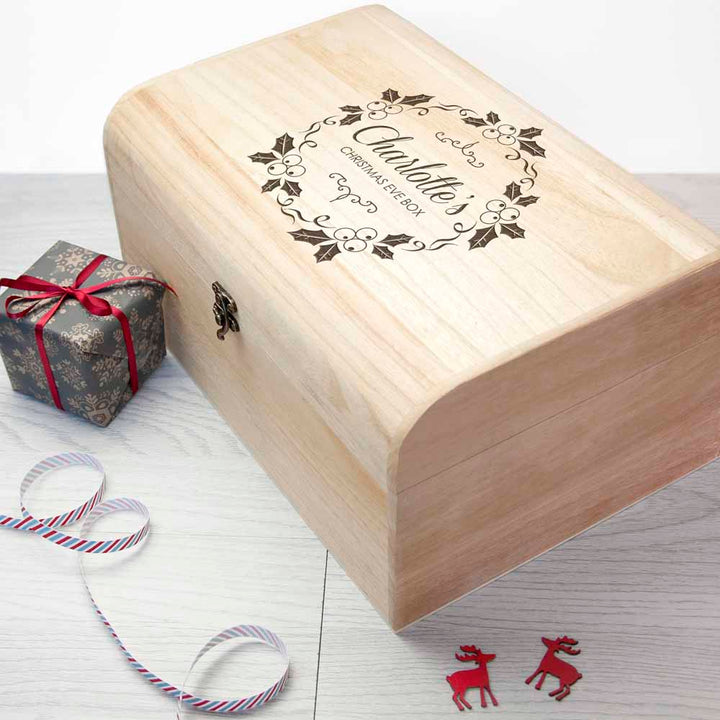 Personalised Christmas Eve Chest With Mistletoe Wreath