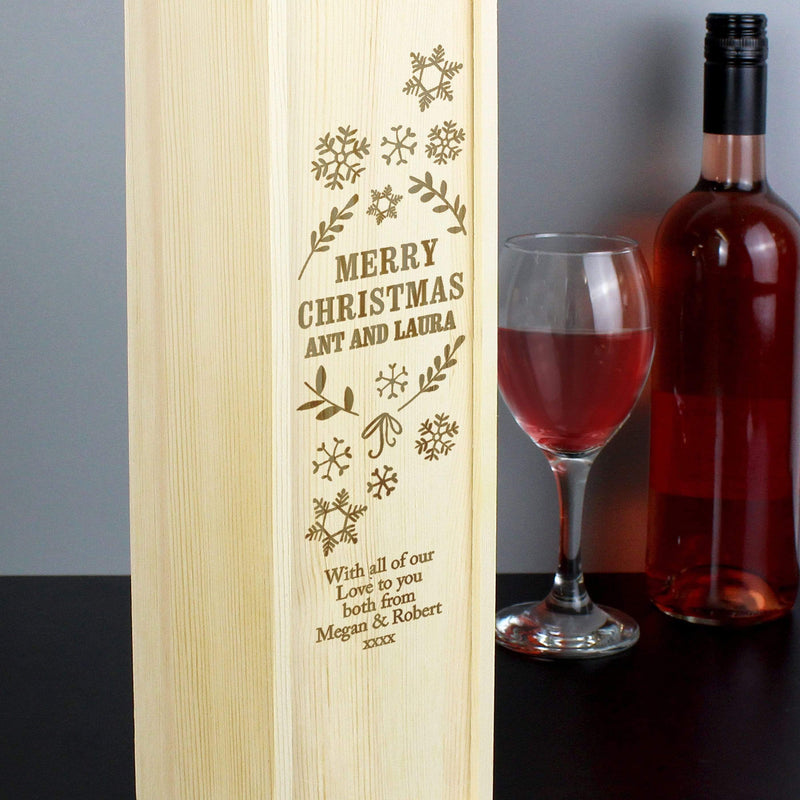 Personalised Memento Food & Drink Personalised Christmas Frost Wooden Wine Bottle Box