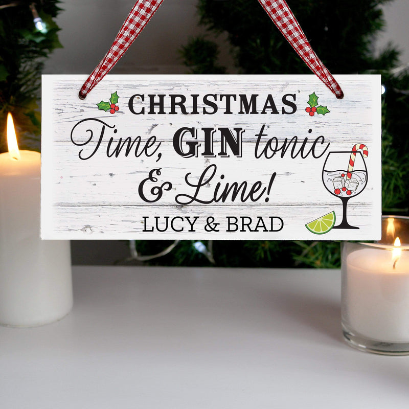 Personalised Memento Hanging Decorations & Signs Personalised Christmas Gin Wooden Sign