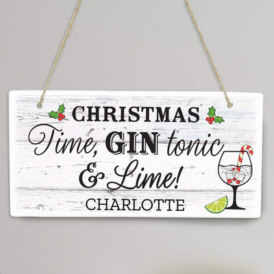 Personalised Memento Hanging Decorations & Signs Personalised Christmas Gin Wooden Sign