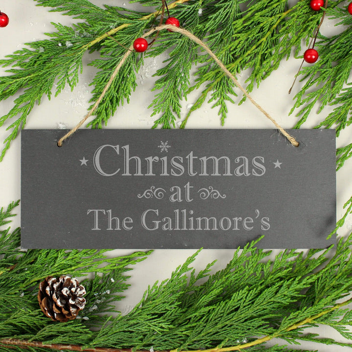 Personalised Memento Hanging Decorations &amp; Signs Personalised Christmas Hanging Slate Plaque