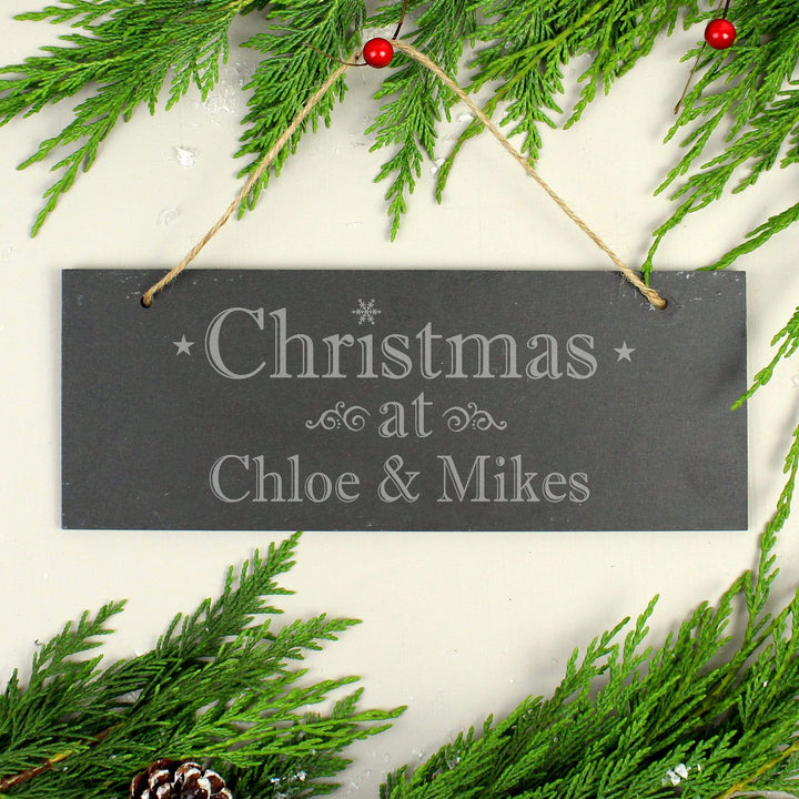 Personalised Memento Hanging Decorations &amp; Signs Personalised Christmas Hanging Slate Plaque