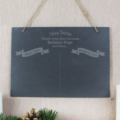 Personalised Memento Slate Personalised Christmas Naughty & Nice Hanging Large Slate Sign