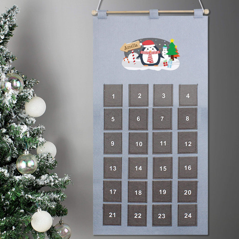 Personalised Memento Personalised Christmas Penguin Advent Calendar In Silver Grey