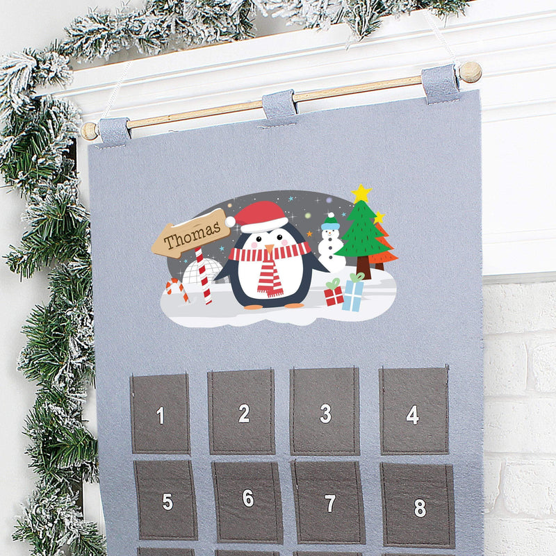 Personalised Memento Personalised Christmas Penguin Advent Calendar In Silver Grey