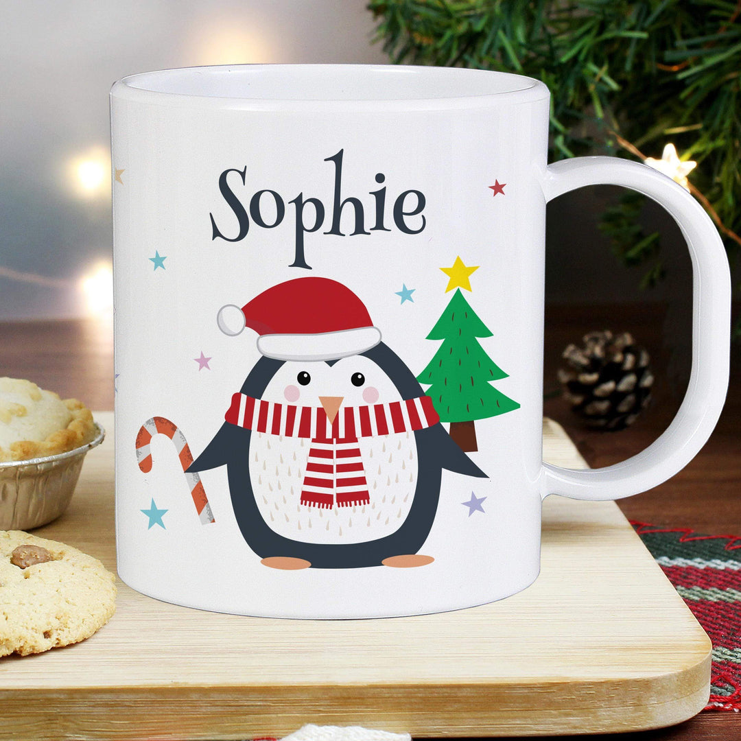 Personalised Memento Personalised Christmas Penguin Plastic Mug
