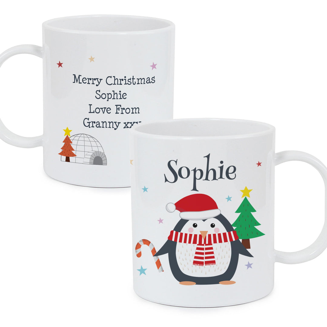 Personalised Memento Personalised Christmas Penguin Plastic Mug