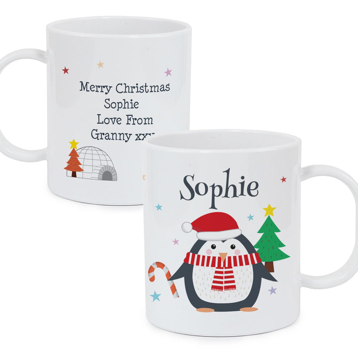 Personalised Memento Personalised Christmas Penguin Plastic Mug