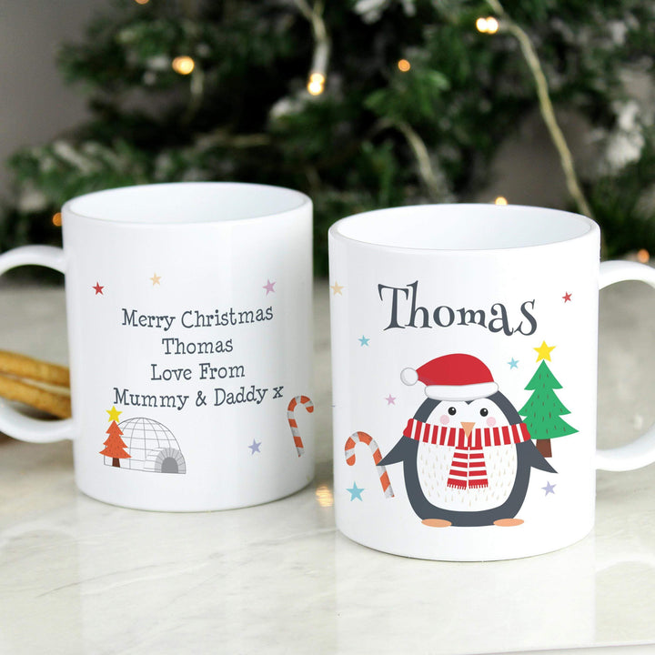 Personalised Memento Personalised Christmas Penguin Plastic Mug