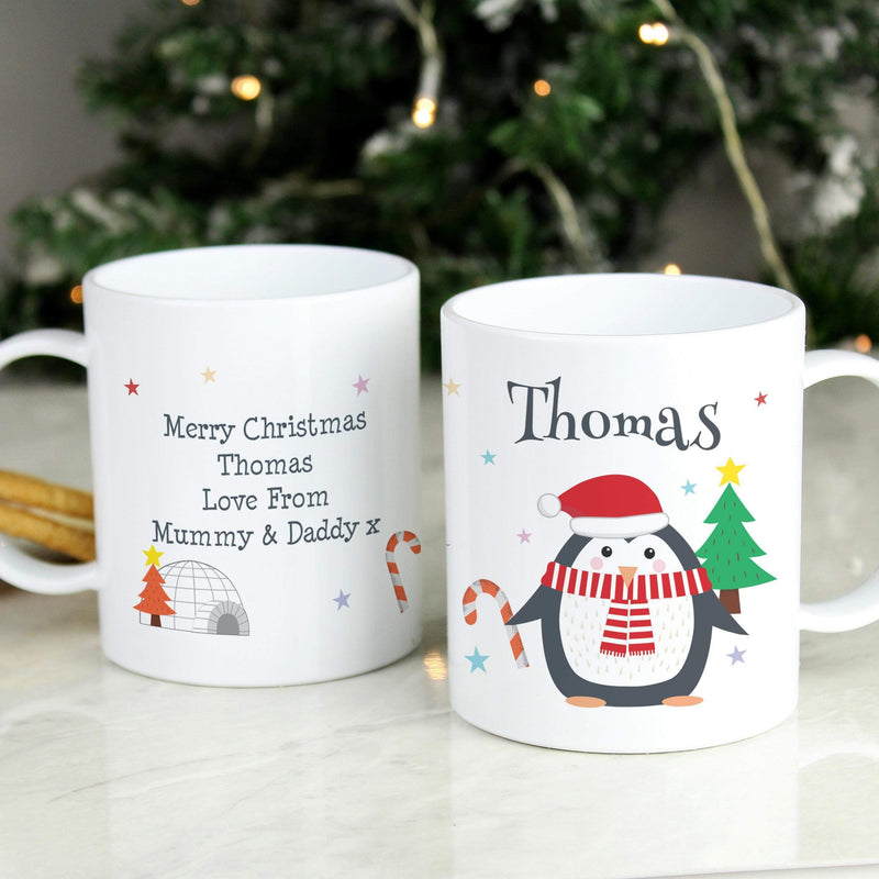 Personalised Memento Personalised Christmas Penguin Plastic Mug
