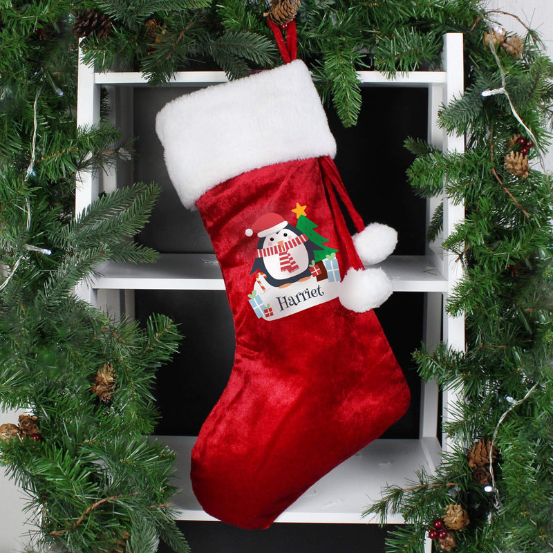 Personalised Memento Personalised Christmas Penguin Red Stocking